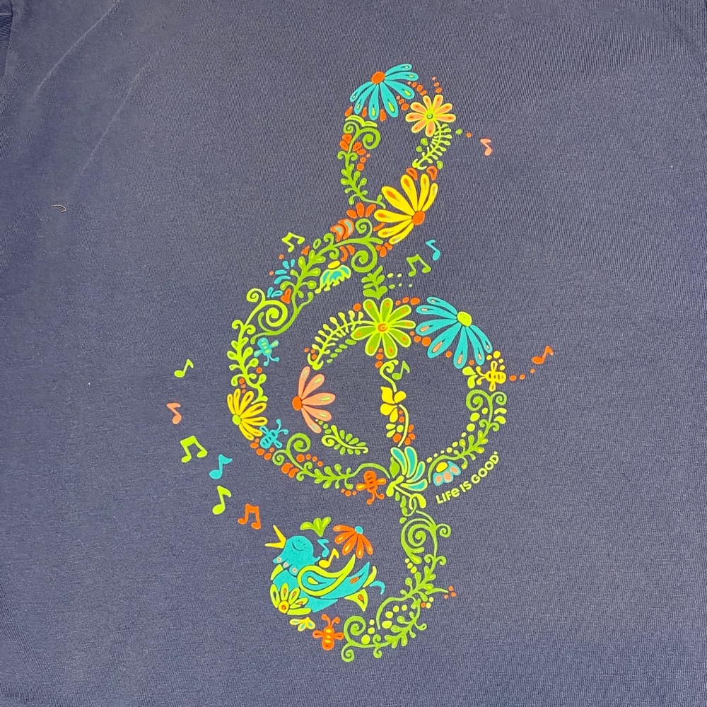 Life Is Good Women’s Floral Treble Clef Graphic Short Sleeved Tee - size-L  NWT - Picture 5 of 7